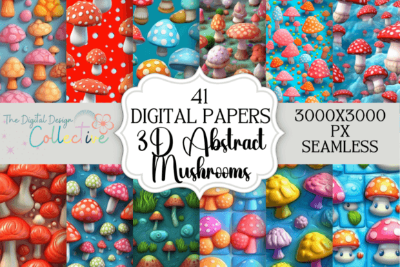 3D Colorful Abstract Mushroom Seamless