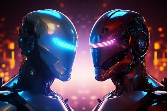 Futuristic AI Robots Battle Background for Design