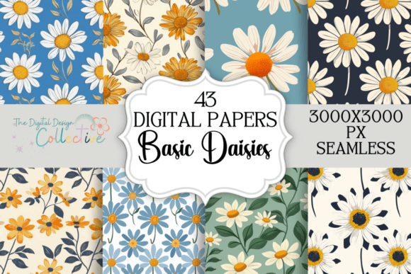 Seamless Daisy Digital Papers Bundle