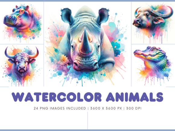 Water Color Animal Faces Clipart