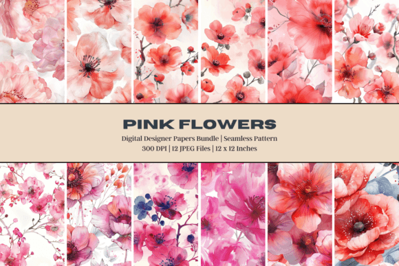 Watercolor Pink Flowers Digital Paper: A Versatile Creative Resource